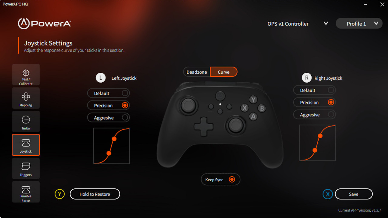 PowerA OPS v1 thumbstick response curve tweaks